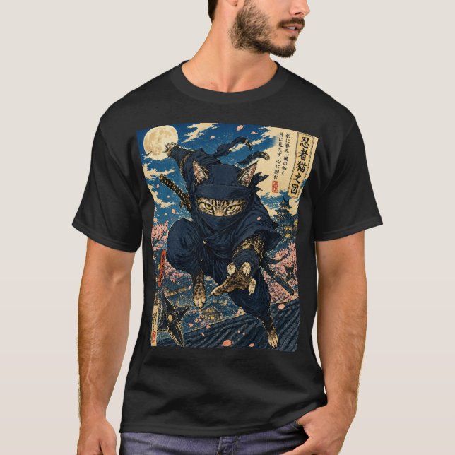Japansk Ninja Katt T-Shirt  (Framsida)