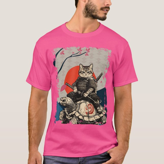 Japansk Ninja-konst och Japan Samuraj Katt sköldpa T Shirt (Framsida)