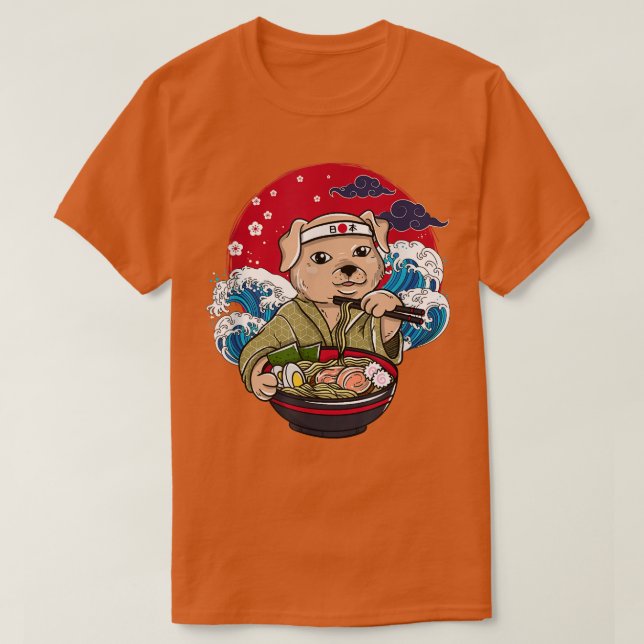 Japansk nomme anime hund vinkar körsbärsblåsso t shirt (Design framsida)