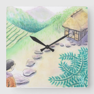 Japansk nostalgic "Furusato" Home Fyrkantig Klocka