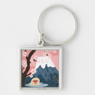 Japansk nyckelkedja fyrkantig silverfärgad nyckelring