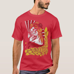 Japansk Odöda Skeleton Geisha Lotus Demon Art St T Shirt
