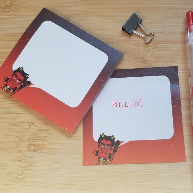 Japansk Ogre Yokai: Röd Oni Pratbubbla Post-it Block (Desk View)