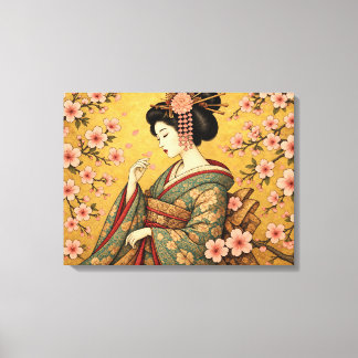 Japansk Oiran Körsbärsblomst Canvastryck
