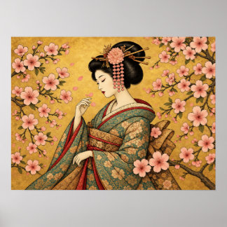Japansk Oiran Körsbärsblomster Affisch