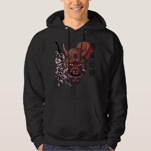Japansk Oni Demon Mask Japanska Kanji Samurai Oni Hoodie
