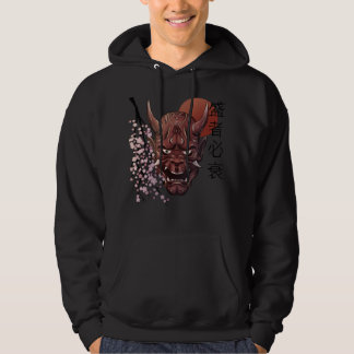 Japansk Oni Demon Mask Japanska Kanji Samurai Oni Hoodie