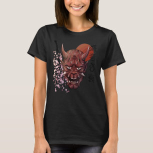 Japansk Oni Demon Mask Japanska Kanji Samurai Oni T Shirt