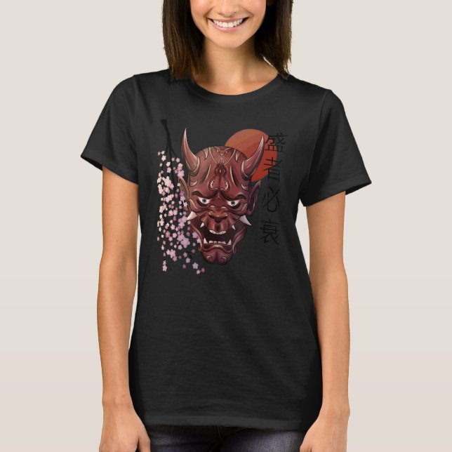 Japansk Oni Demon Mask Japanska Kanji Samurai Oni T Shirt (Framsida)