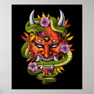 Japansk Oni Demon-mask Poster