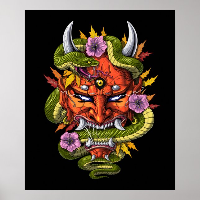 Japansk Oni Demon-mask Poster (Framsidan)