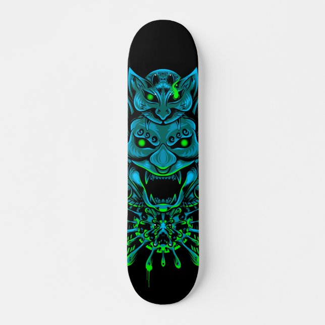 Japansk Oni Mask Blue Skateboard (Framsida)