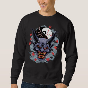 Japansk Oni Mask med Yin-Yang Asian Demon Lång Ärmad Tröja
