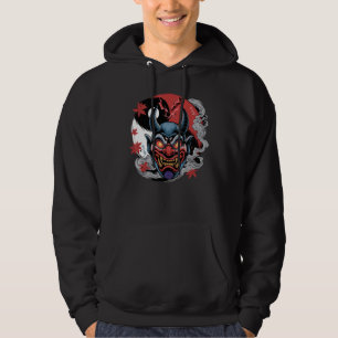 Japansk Oni Mask med Yin-Yang och Maple Lövs Hoodie