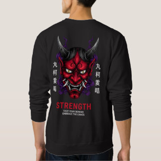 Japansk Oni-mask Motiverande Styrka Konst Lång Ärmad Tröja