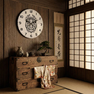 Japansk Oni-mask Traditionsdemon Linjärt Konstverk Stor Klocka