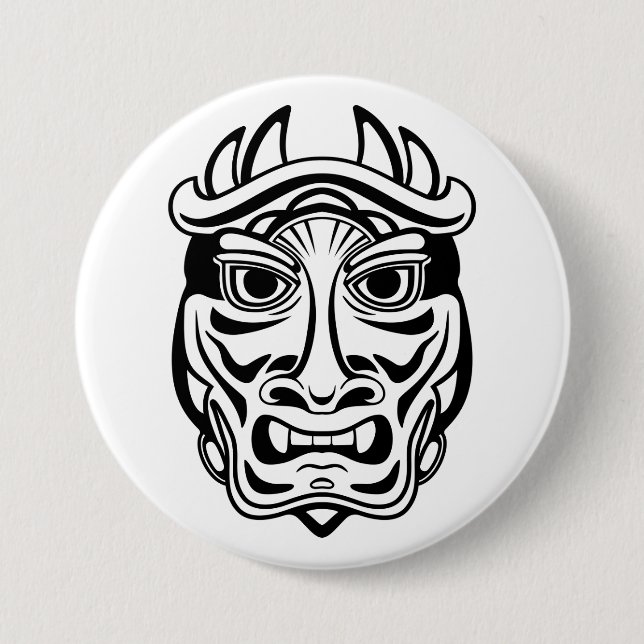 Japansk Oni-mask Traditionsdemon Linje Konst Knapp (Framsida)