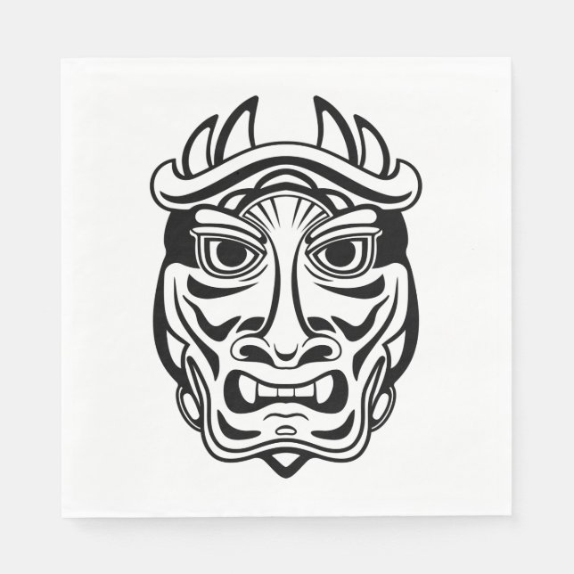 Japansk Oni-mask Traditionsdemon Linje Konst Pappersservett (Framsidan)