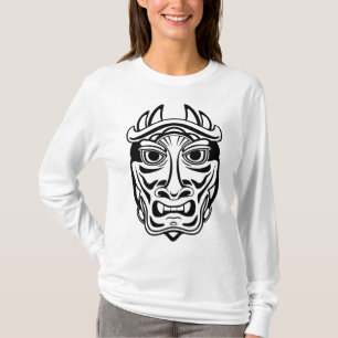 Japansk Oni-mask Traditionsdemon Linje Konst T Shirt
