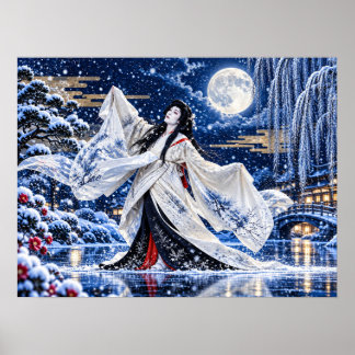 Japansk Onnagata Snow Moon Affisch