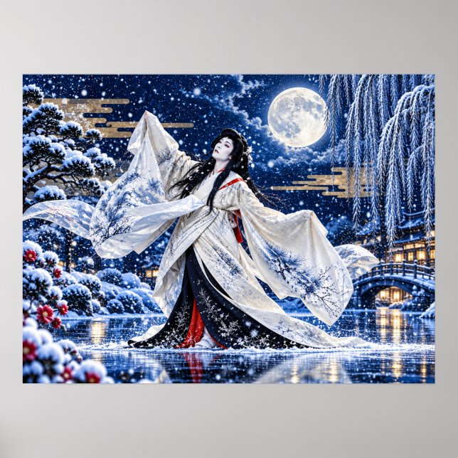 Japansk Onnagata Snow Moon Affisch (Framsidan)