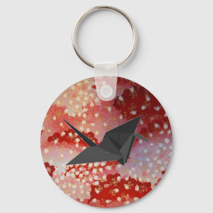 japansk Origami crane rosa Sakura cherry blommar Nyckelring