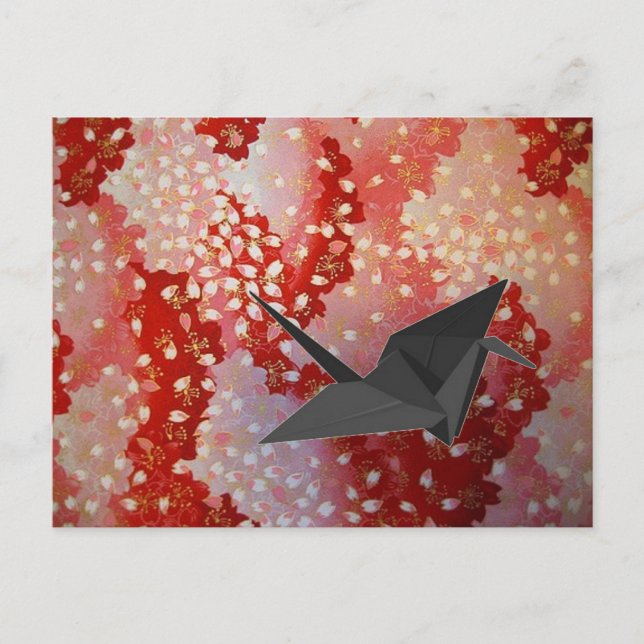 japansk Origami crane rosa Sakura cherry blommar Vykort (Framsida)