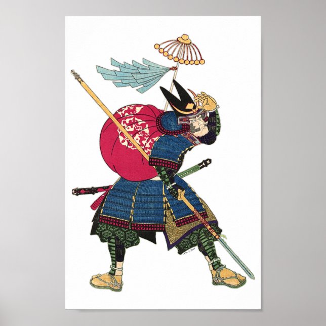 Japansk Östra Samurai Vintage Warrior Poster (Framsidan)