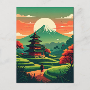 Japansk Pagod och Mount Fuji Vintage Vykort