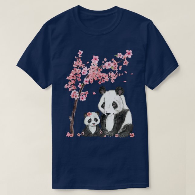 Japansk Panda Cherry Blommar Flower Sakura Träd V T Shirt (Design framsida)