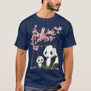 Japansk Panda Cherry Blommar Flower Sakura Träd V T Shirt