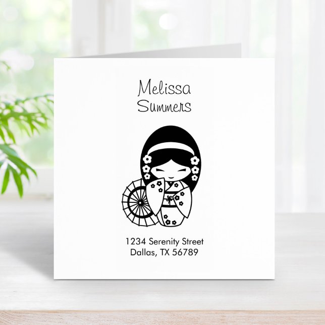 Japansk paraply Geisha Girl i Kimono Adress Stämpel (Skapare uppladdad)