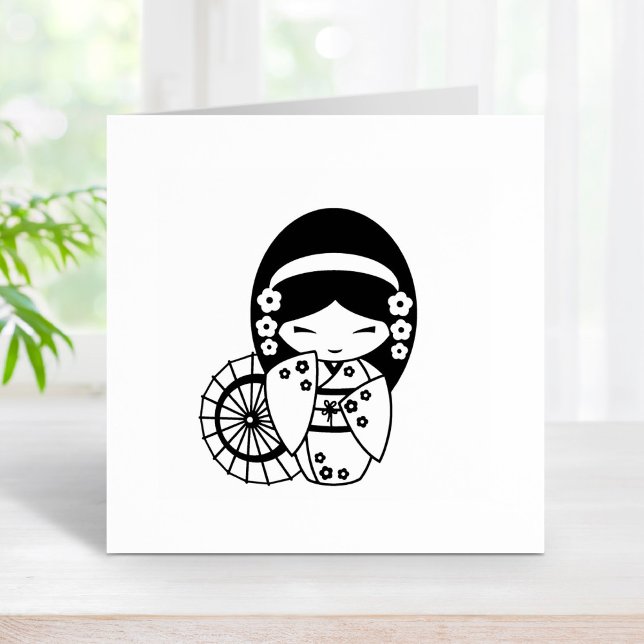 Japansk paraplyflicka i Kimono Färg Me Självfärgande Stämpel (Skapare uppladdad)
