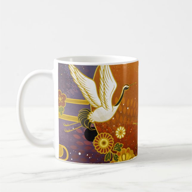 Japansk patt för kranfåglar, färglös himlar-illust kaffemugg (Vänster)
