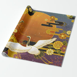 Japansk patt för kranfåglar, färglös himlar-illust presentpapper