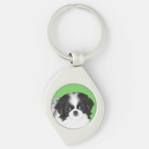 Japansk piggdoppning - Originalteckning av Hund Swirl Silverfärgad Nyckelring