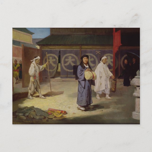 Japansk pilgrim som återvänder från Mount Fusi Yam Vykort (Framsida)