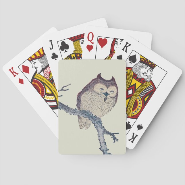 Japansk pjäsande nattbild i Uggla Kortlek (Baksidan)