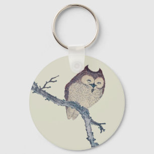 Japansk pjäsande nattbild i Uggla Nyckelring