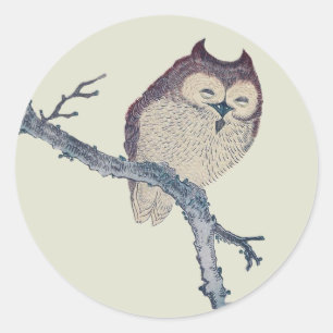 Japansk pjäsande nattbild i Uggla Runt Klistermärke