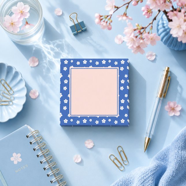 Japansk plommonblom blå kawaii  post-it block (Skapare uppladdad)
