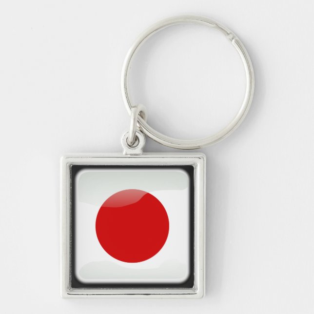 Japansk polerad flagga fyrkantig silverfärgad nyckelring (Framsidan)