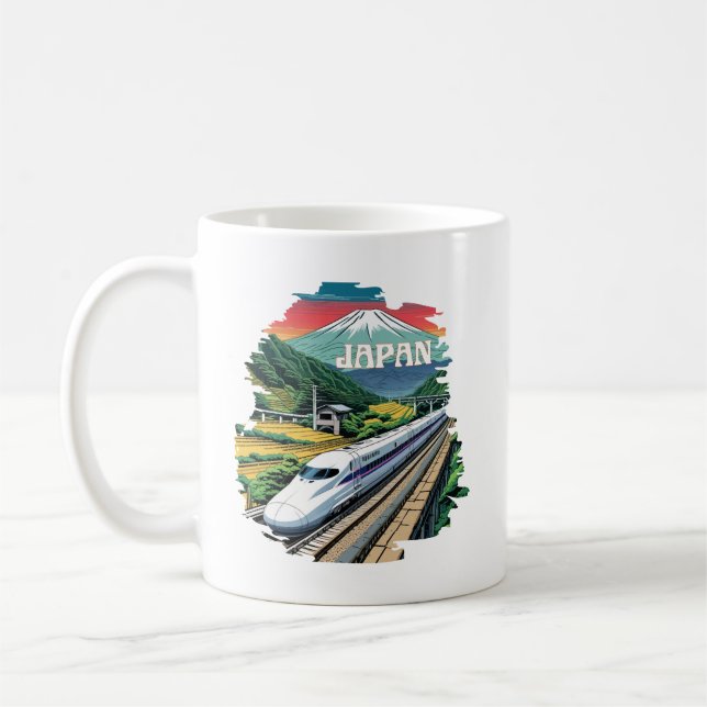 Japansk punktuppställning Tåg och Mount Fuji Kaffemugg (Vänster)