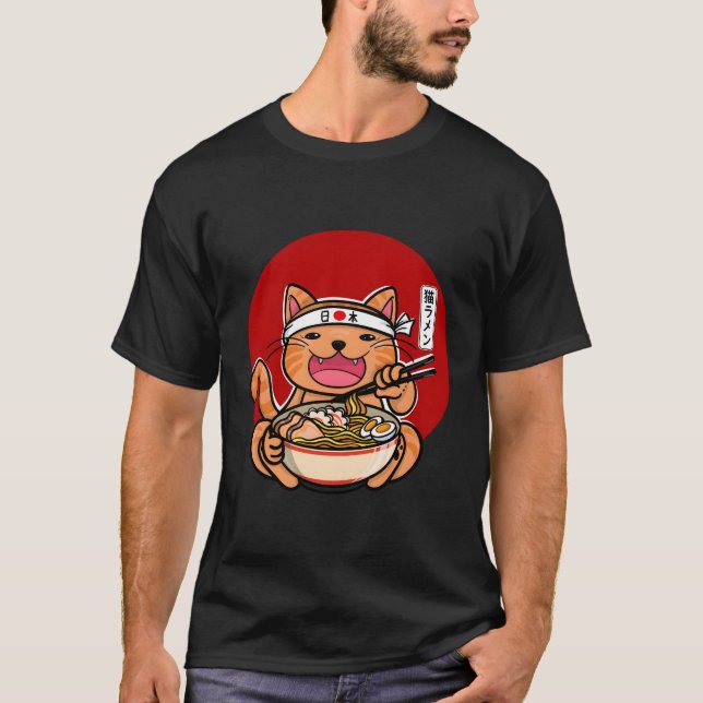 Japansk Ra Noodles Anime Japan Cat T Shirt (Framsida)