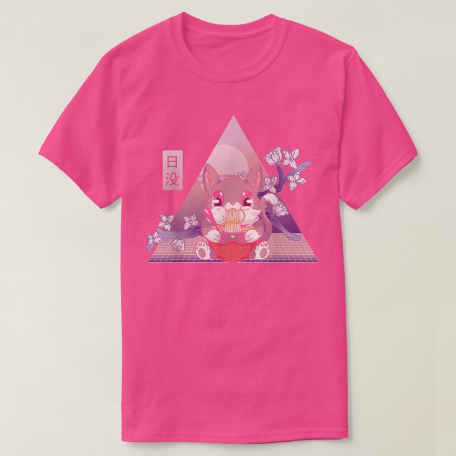 Japansk Ramen Cat Cherry Blommar Otaku  T Shirt (Design framsida)
