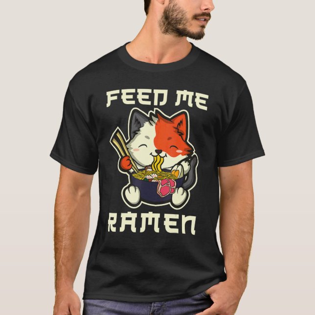 Japansk Ramen Nudlar Katt T Shirt (Framsida)