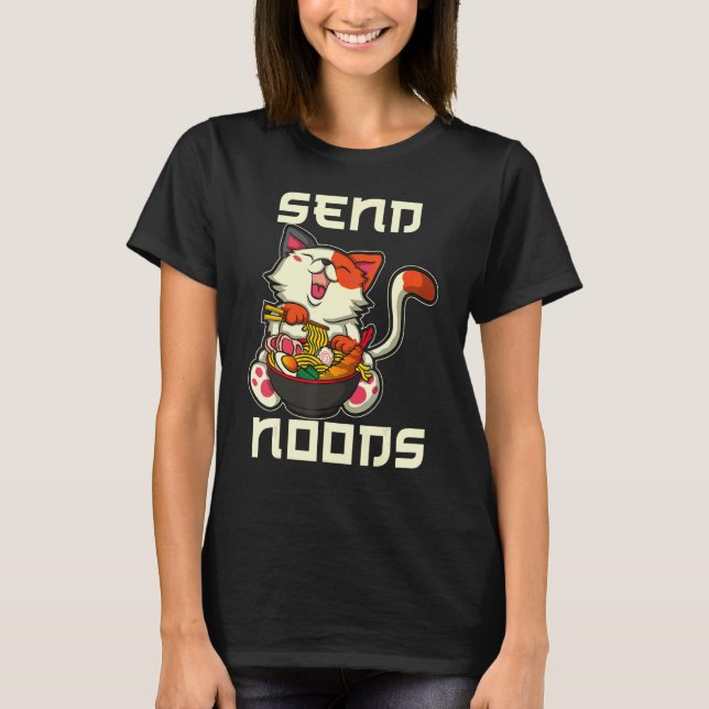 Japansk Ramen Nudlar Katt T Shirt (Framsida)