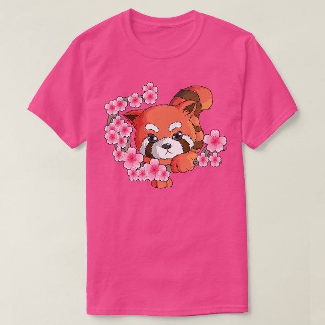 Japansk Red Panda Cherry Blommar Träd Fläkt Bamboo T Shirt (Design framsida)