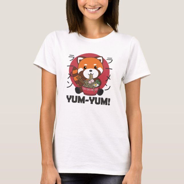 Japansk Red Panda Ramen Kawaii Noodles T Shirt (Framsida)