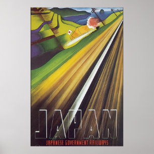Japansk regerings- järnvägvintage resoraffisch poster
